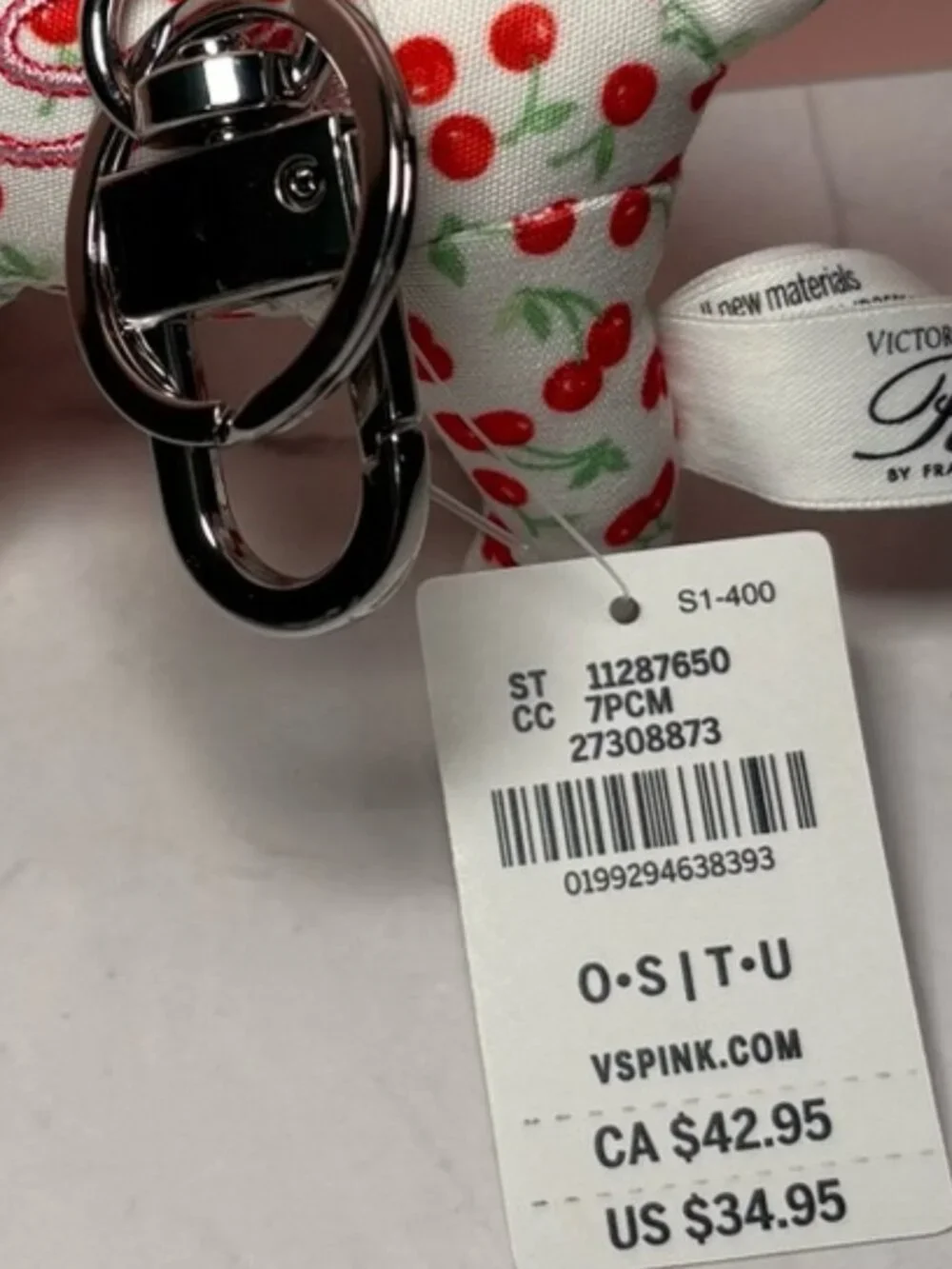 VS PINK Micro Dog Keychain Charm - Whimsy Cherries - NWT